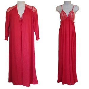 Peignoir OS Red Bridal Set Nightgown Robe Negligee Cover Up Sheer Lace Lingerie